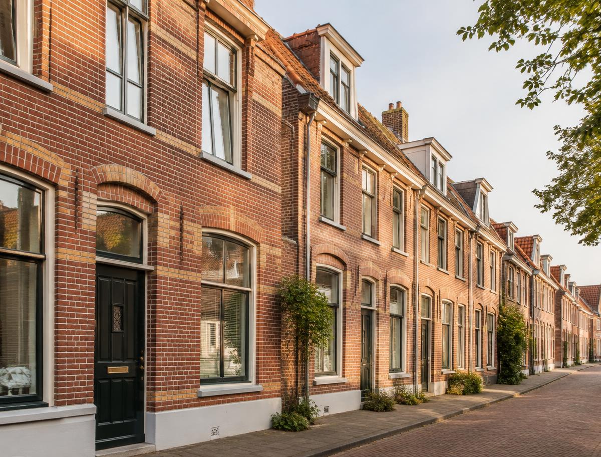 Gerenoveerde Nederlandse woonhuisgevels met strak metselwerk